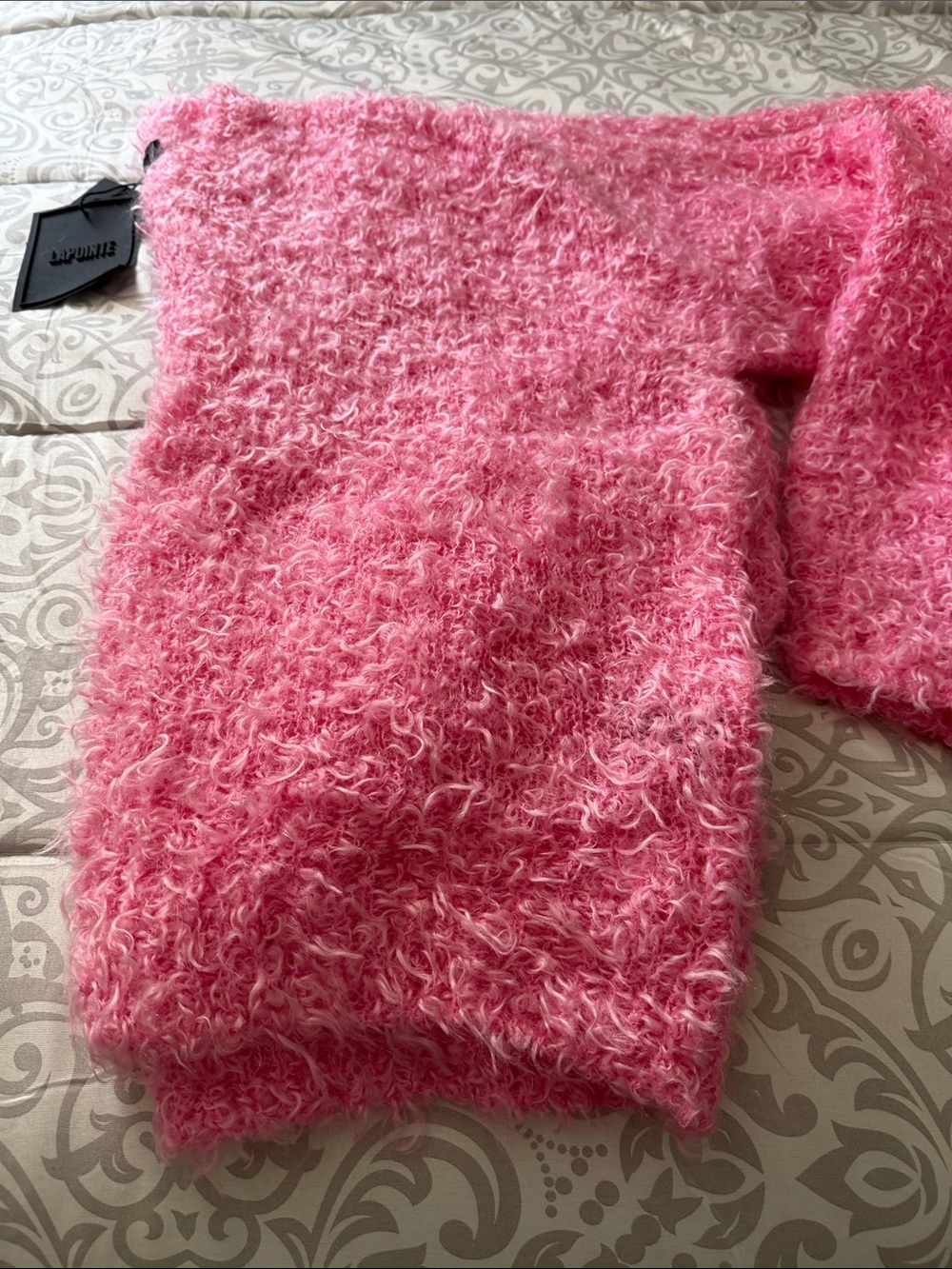 Sally LaPointe Pink Fuzzy V-Neck Sweater - Picture 4 of 8